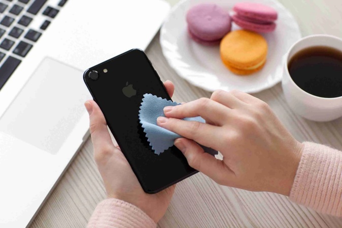 wipe iphone duo displays with soft cloth