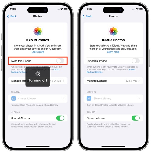 Disable Background Refresh and Icloud Photos Sync
