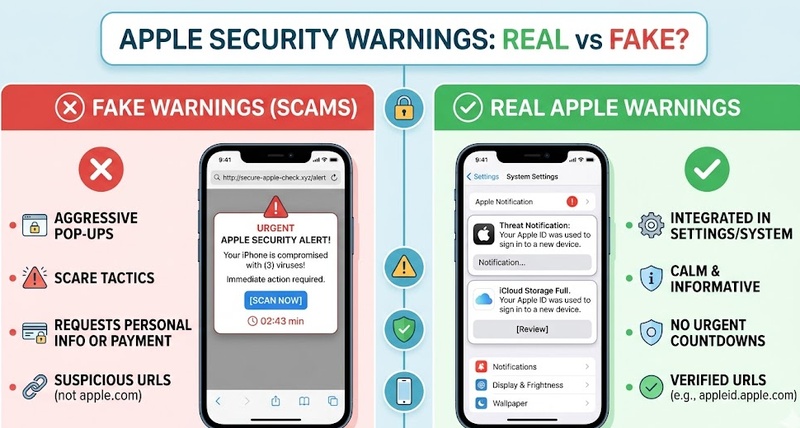 رسالة تحذير أمان وهمية من Apple