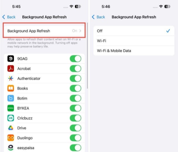 background app refresh off