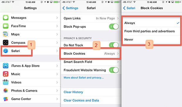 block cookies in safari