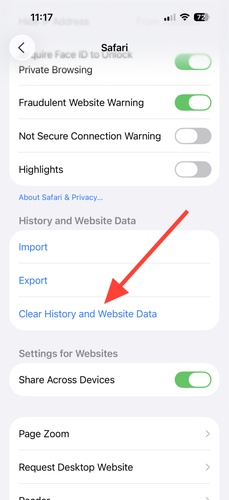 Clear Browsing History and Data