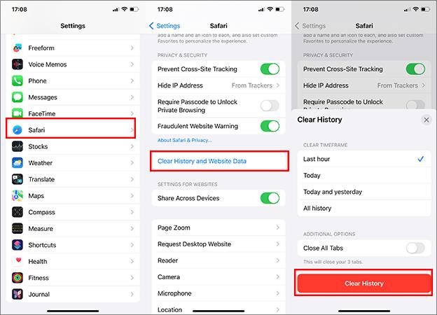 Clear History and Website Data