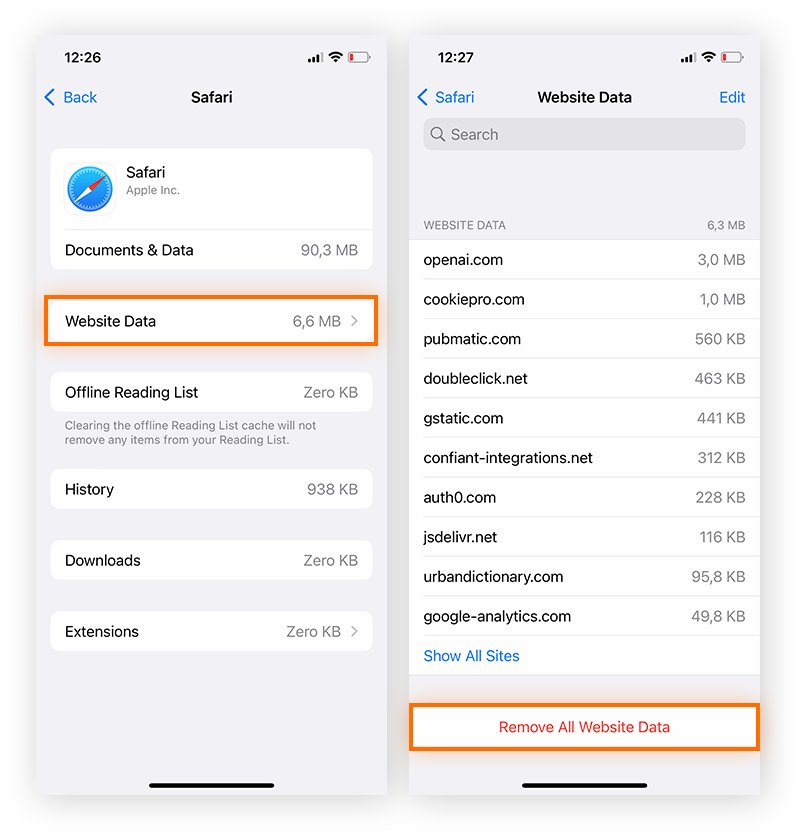 clear safari cache on iphone