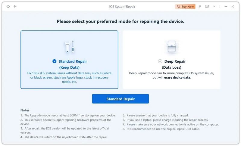 Download Firmware and Start Standard Repair