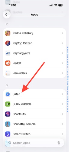 Open Iphone Settings Then Apps Safari