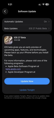 Path to Software Update in Settings