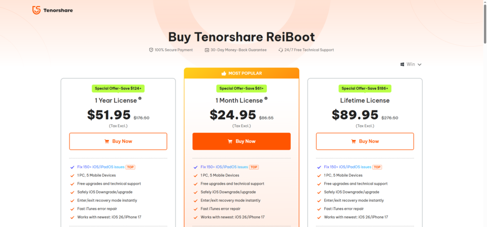 iOS system repair tool - reiboot buy page
