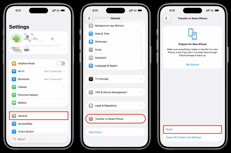 Reset All Settings by Tapping Reset