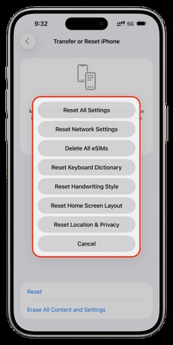 Reset Device Settings with Passcode
