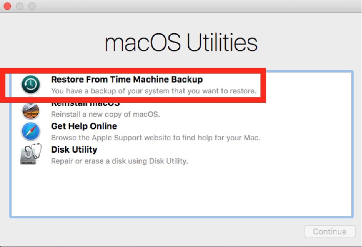 restore from time machine backup