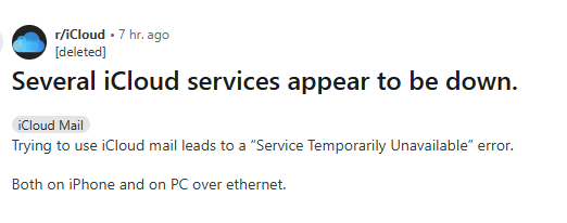 plusieurs services icloud semblent être en panne