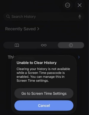 unable clear history ios 26