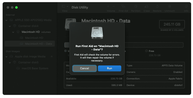 choose run in startup disk trash operations