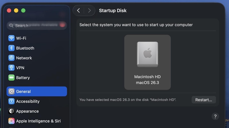 Choose Startup Disk in Mac System Settings