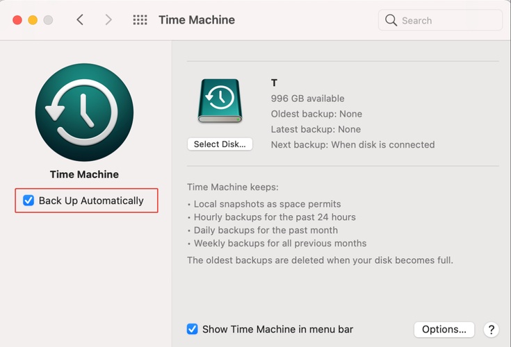 Disable Time Machine Automatical Backup