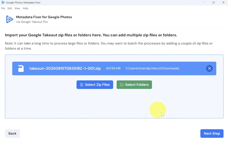 Drag Takeout Folder into Metadata Fixer