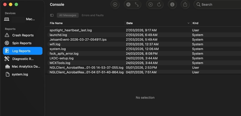 Find Mac Log Files on Console App