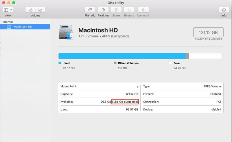 Find Mac Purgeable Space