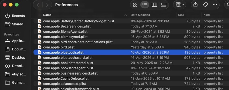 Mac Finder Delete Bluetooth Plist Files