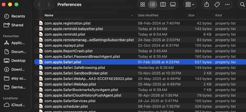 Mac Finder Delete Safari Plist Files