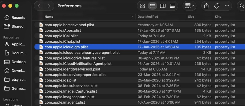 Mac Finder Remove Icloud Related Plist Files