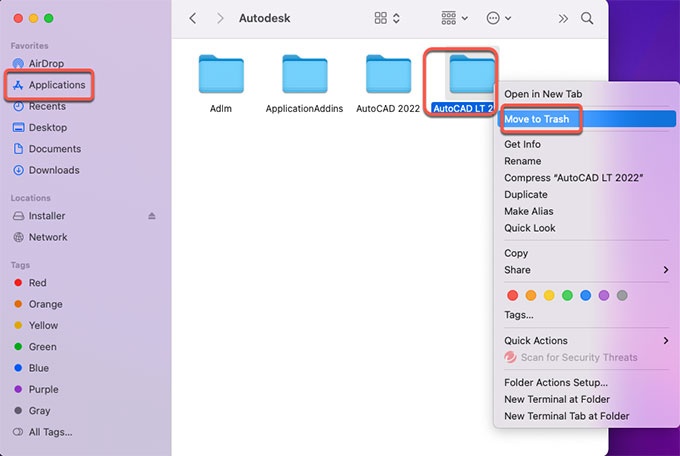 Move Autocad to Trash on Mac Finder