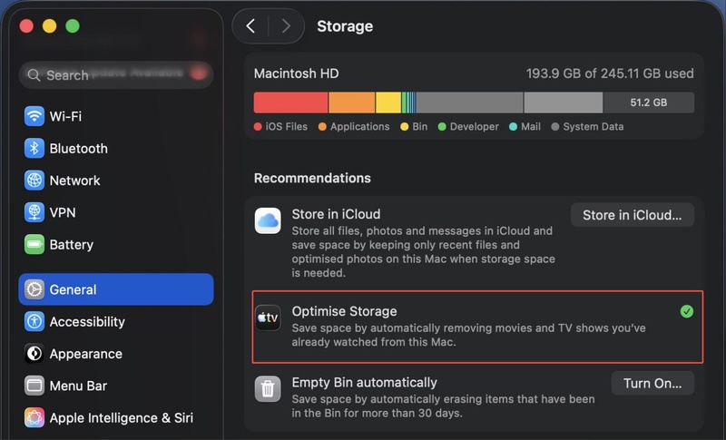 Optimize Mac Storage to Clear System Data