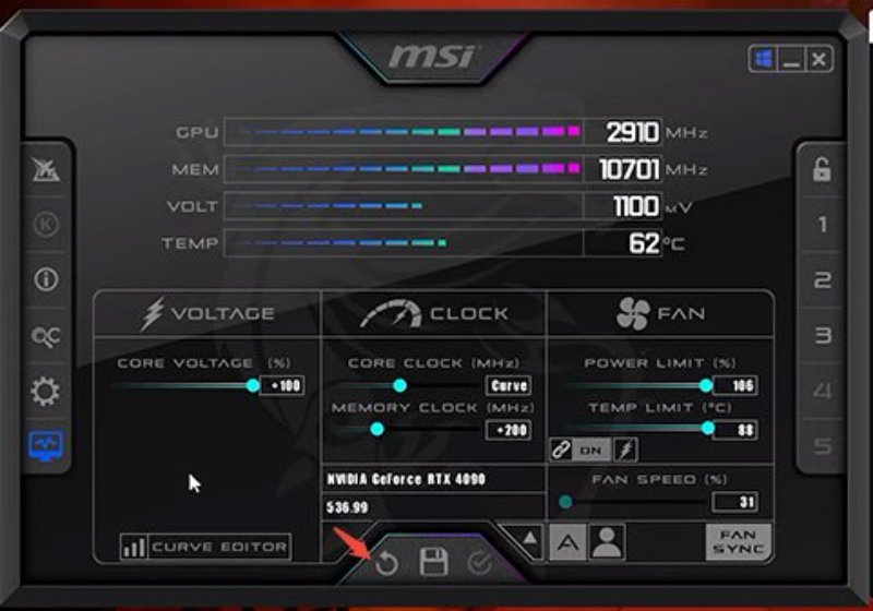 reset msi afterburner settings