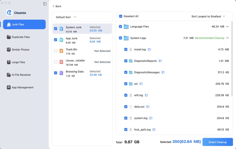 Smart Cleanup Log Files on Mac