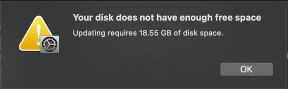 Warnung „Auf Ihrem Volume ist nicht genügend freier Speicherplatz vorhanden“