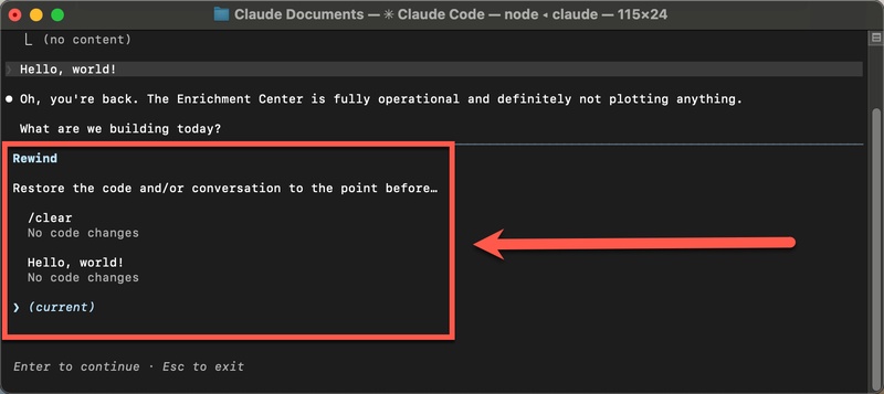 Claude Code Rewind Clear Menu