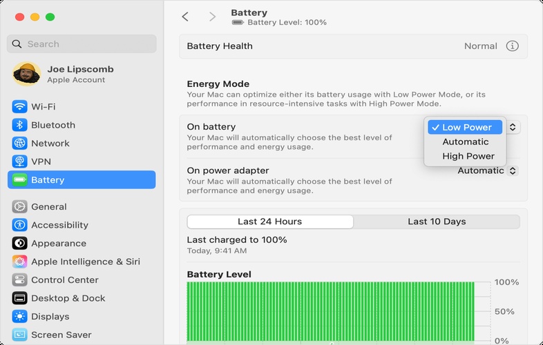 Enable Mac Low or High Power Mode