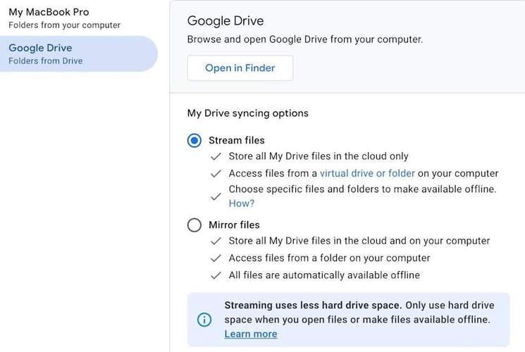 Google Drive Enable Stream Files