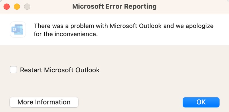 Outlook for Mac Crashes When Replying Error Message