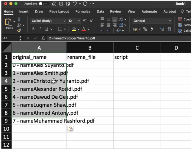 Rename Files in Excel