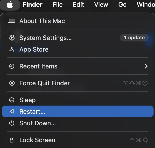 Restart Macbook Pro