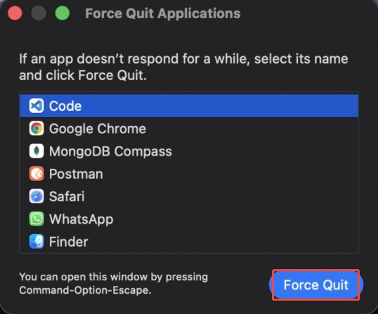 키보드 단축키로 Mac 앱 강제 종료