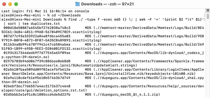 Mass Find Duplicate Files in Mac Terminal