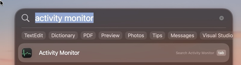 Open Mac Task Manager Using Spotlight Search