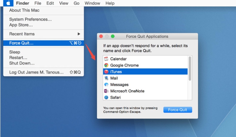 Select Force Quit from Apple Menu