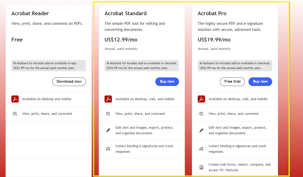 Acrobat pricing