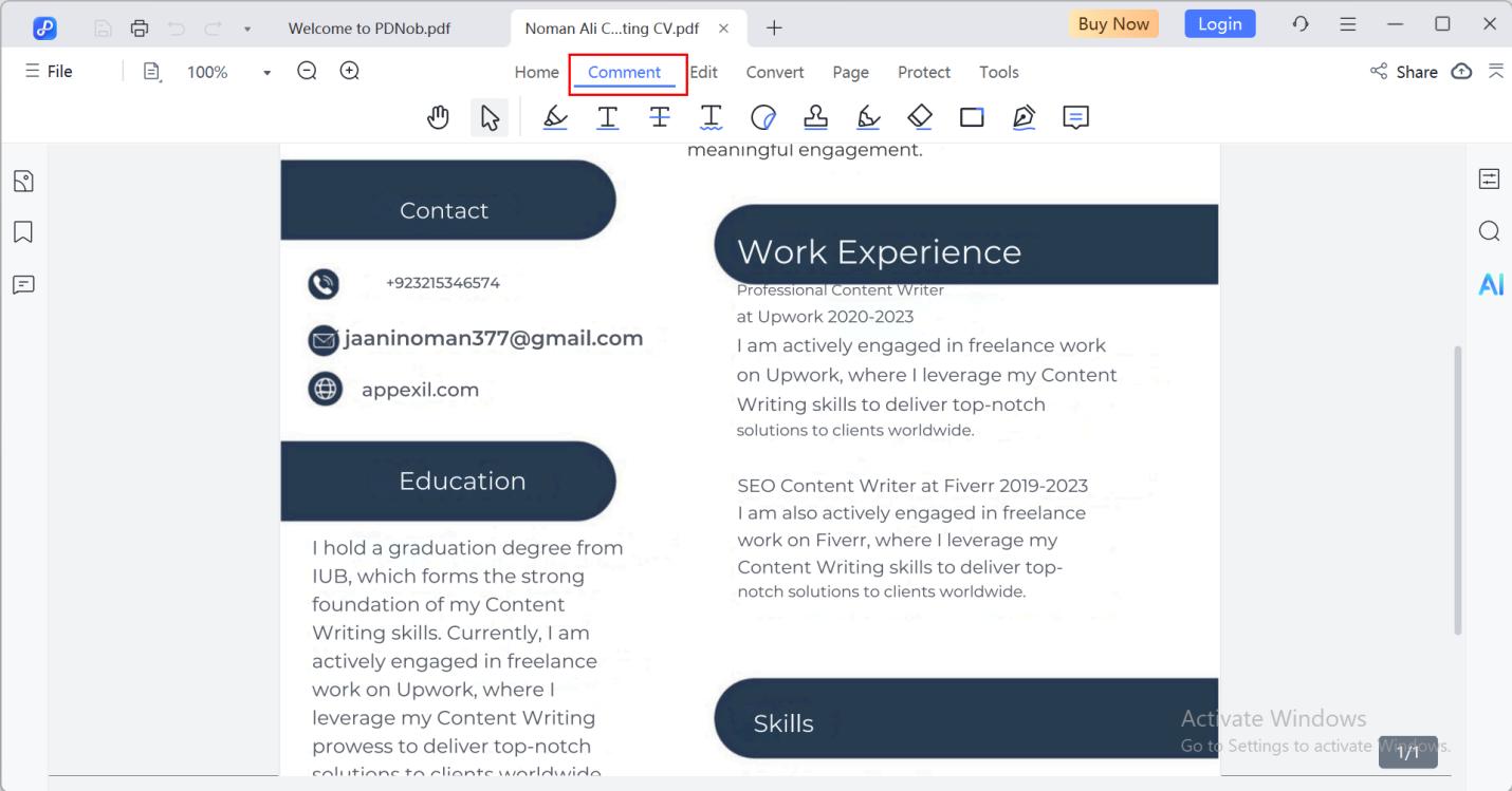 add notes or comments on pdnob