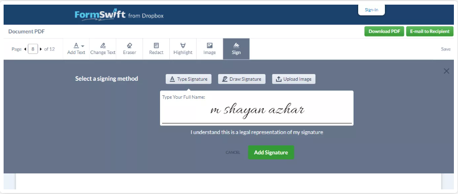 add your signature with formswift