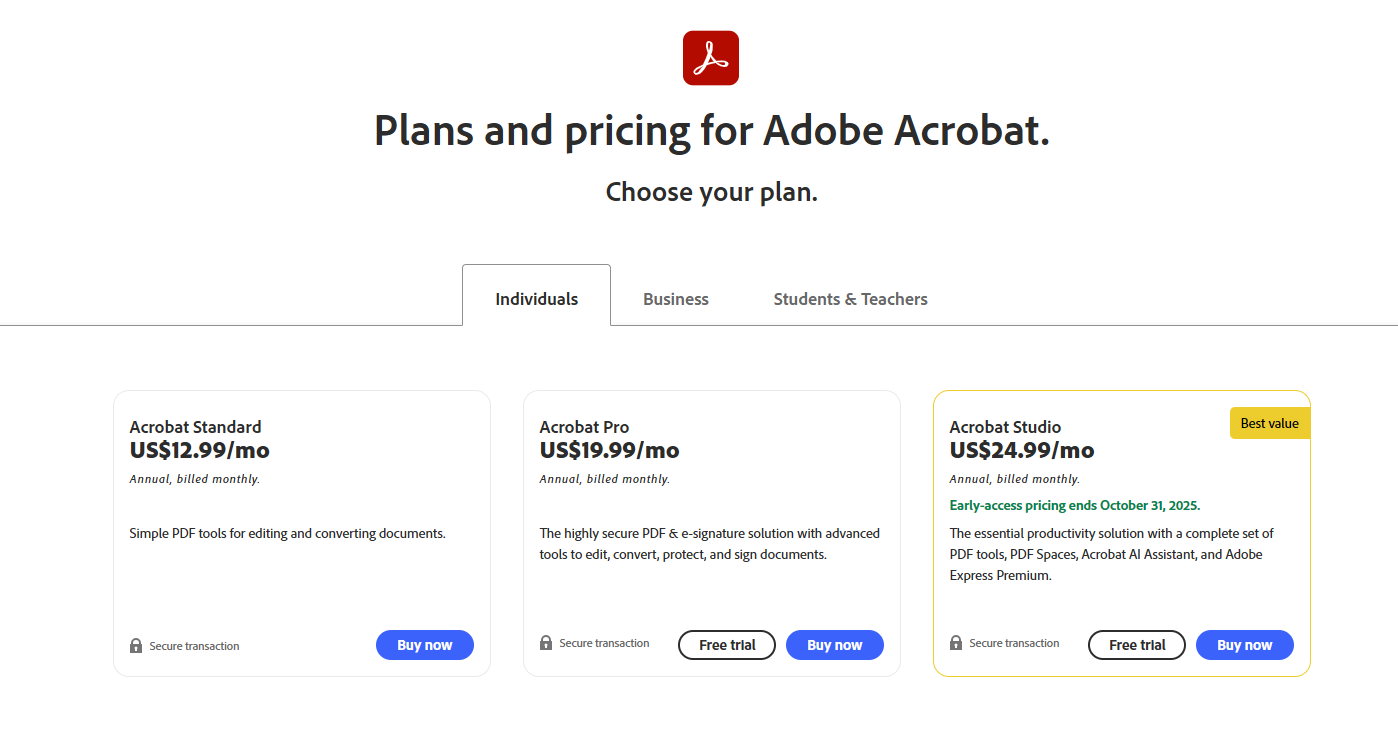 adobe acrobat price