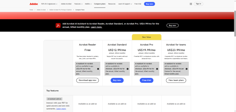 adobe acrobat pricing