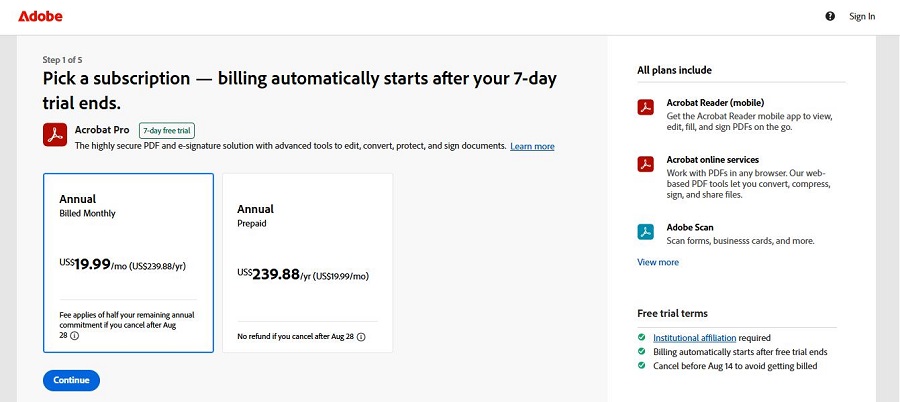 adobe acrobat pro 7 days free trial