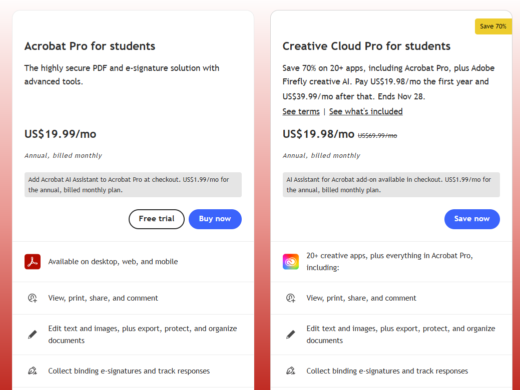 adobe acrobat pro student discount
