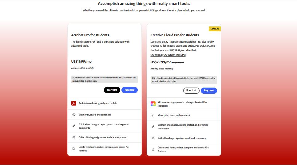 plan de adobe acrobat para estudiantes