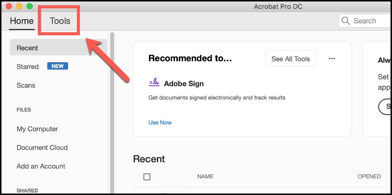 adobe acrobat tools tab
